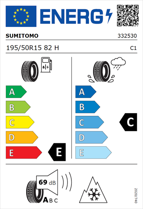 Tyre Label for Sumitomo WT200 195/50R15 82H