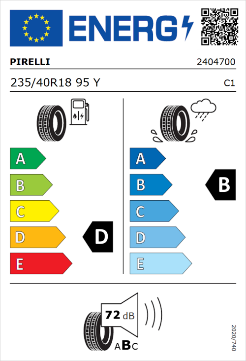 Tyre Label for Pirelli P Zero 235/40R18 95Y