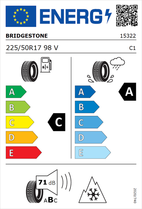 Tyre Label for Bridgestone Blizzak LM005 225/50R17 98V