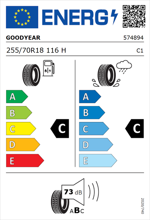 Tyre Label for Goodyear Wrangler All-Terrain Adventure 255/70R18 116H