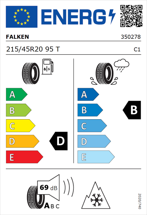 Tyre Label for Falken Euroall Season AS210 215/45R20 95T